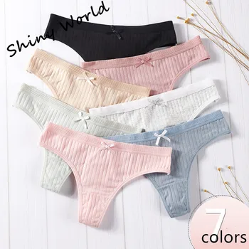 

Cotton Women's Panties G-String Cute Sexy Lingerie Comfort Striped Underwear Low-Rise Briefs Lovely Bow Thongs 7 Colors Lingerie