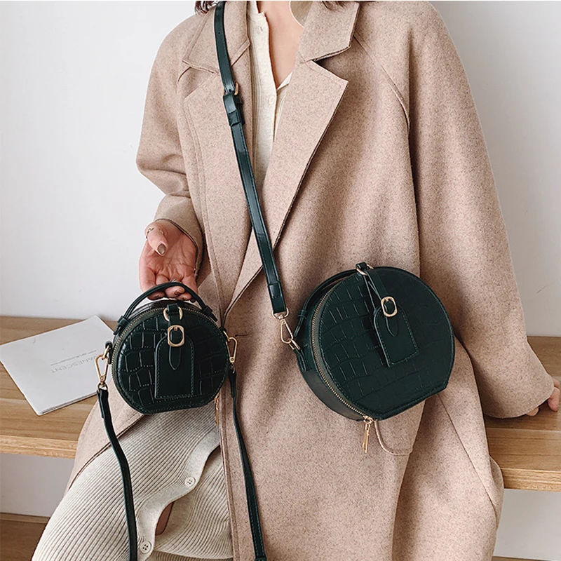 Brand Designer Mini Round Bags For Women Crocodile Pattern Leather Messenger Bag Circle Lady Top-handle Handbag Purses Clutches