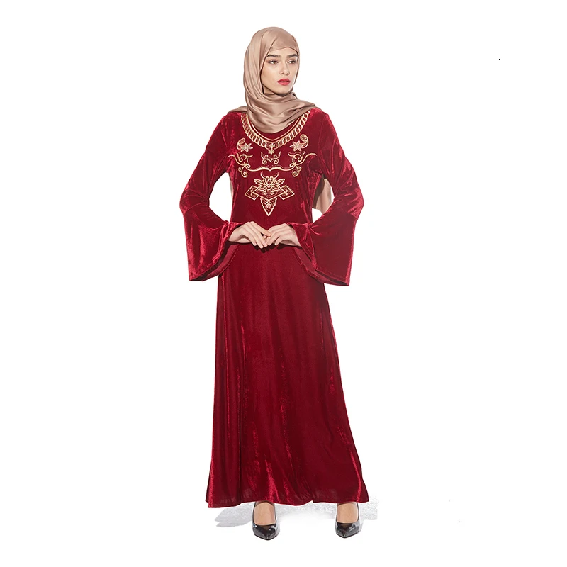 Muslim Velvet Abaya Embroidery Maxi Dress Long Robe Gowns Kimono Jilbab Jubah Ramadan Arab Dubai Caftan Islamic Prayer Clothing |