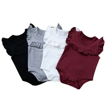 

AA 2020 Hot Sale Newborn Baby Girl Clothes Solid Color Sleeveless Bodysuit Jumpsuit Ruffle Bodysuits Outfit Cotton Clothes