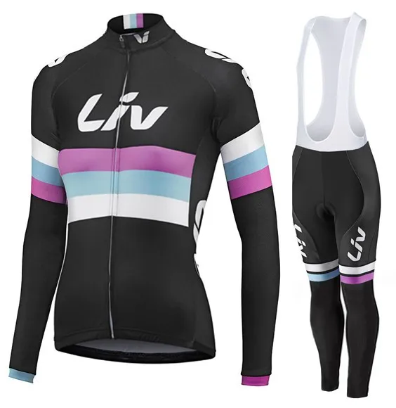 Bib Shorts suit LIV Pro Team Велоспорт Джерси Набор быстросохнущая весна/осень женский длинный рукав Джерси Велоспорт комбинезон Mtb Ropa Ciclismo Hombre - Цвет: Bib Shorts suit