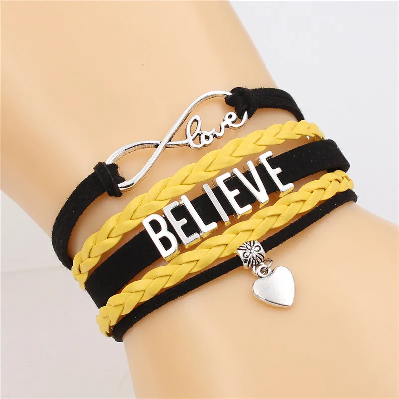 Believe Infinity & Love charm мужские кожаные браслеты с плетеным многослойным браслетом для