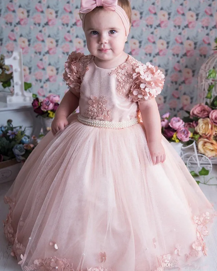 2020 г., новые дизайнерские пушистые Бальные платья для милых маленьких девочек, длинное платье с цветочным узором и поясом с бисером, 3D