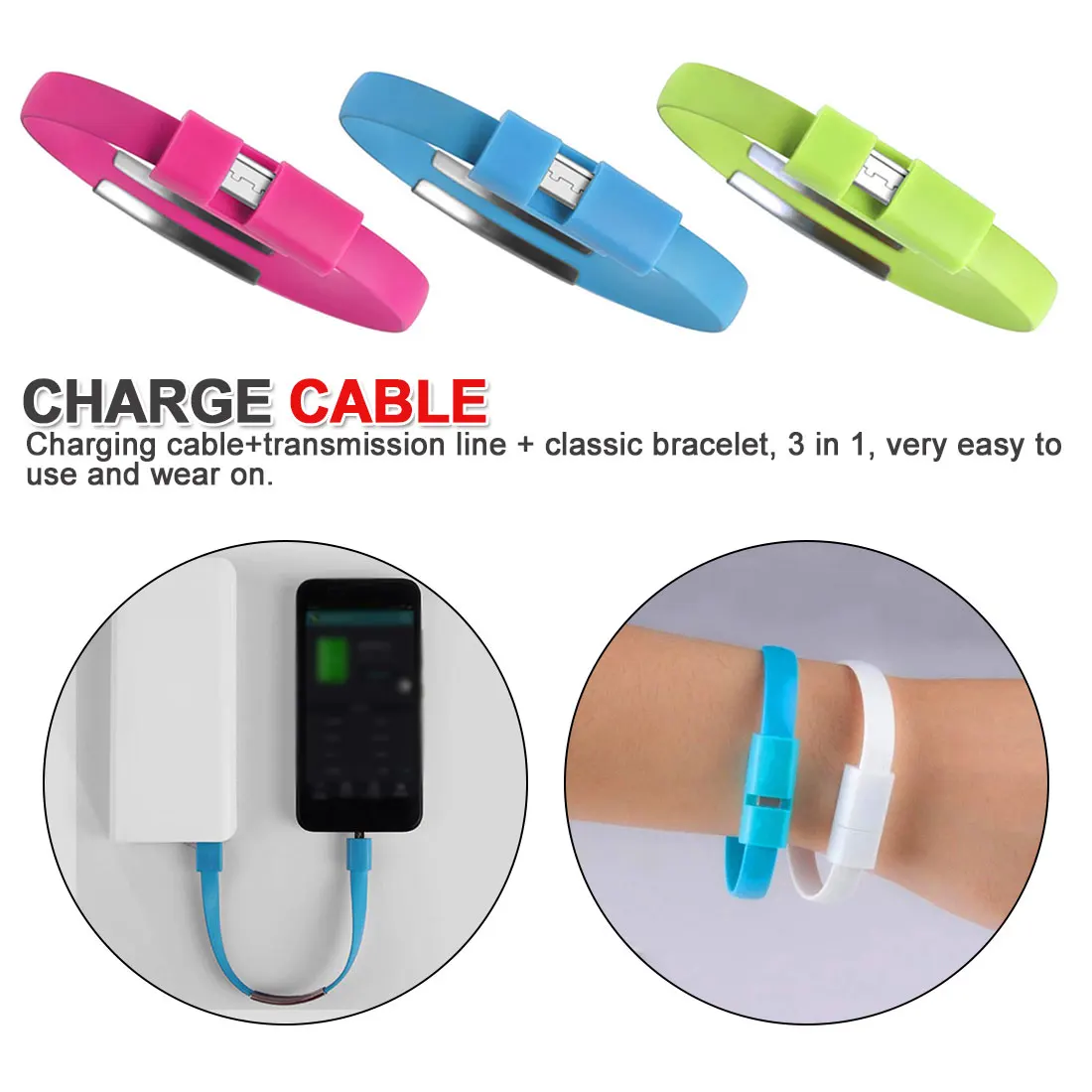 Браслет Micro usb type C зарядный кабель Портативная зарядка на запястье Синхронизация данных зарядное устройство шнур для samsung Galaxy