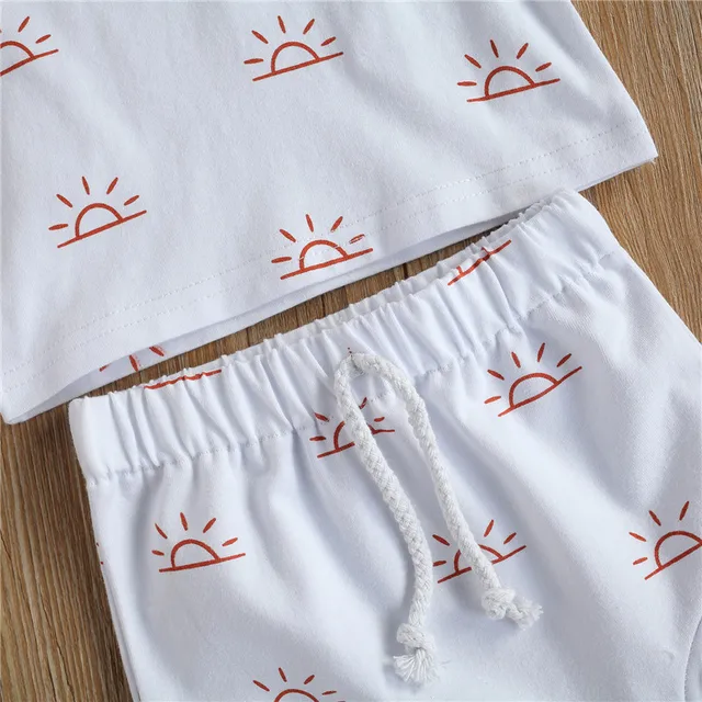 0-3Years Newborn Baby Boys Girls Summer Casual Outfits Sun Print O-neck T-shirts+Shorts Pants Children Holiday Cotton Clothing 5