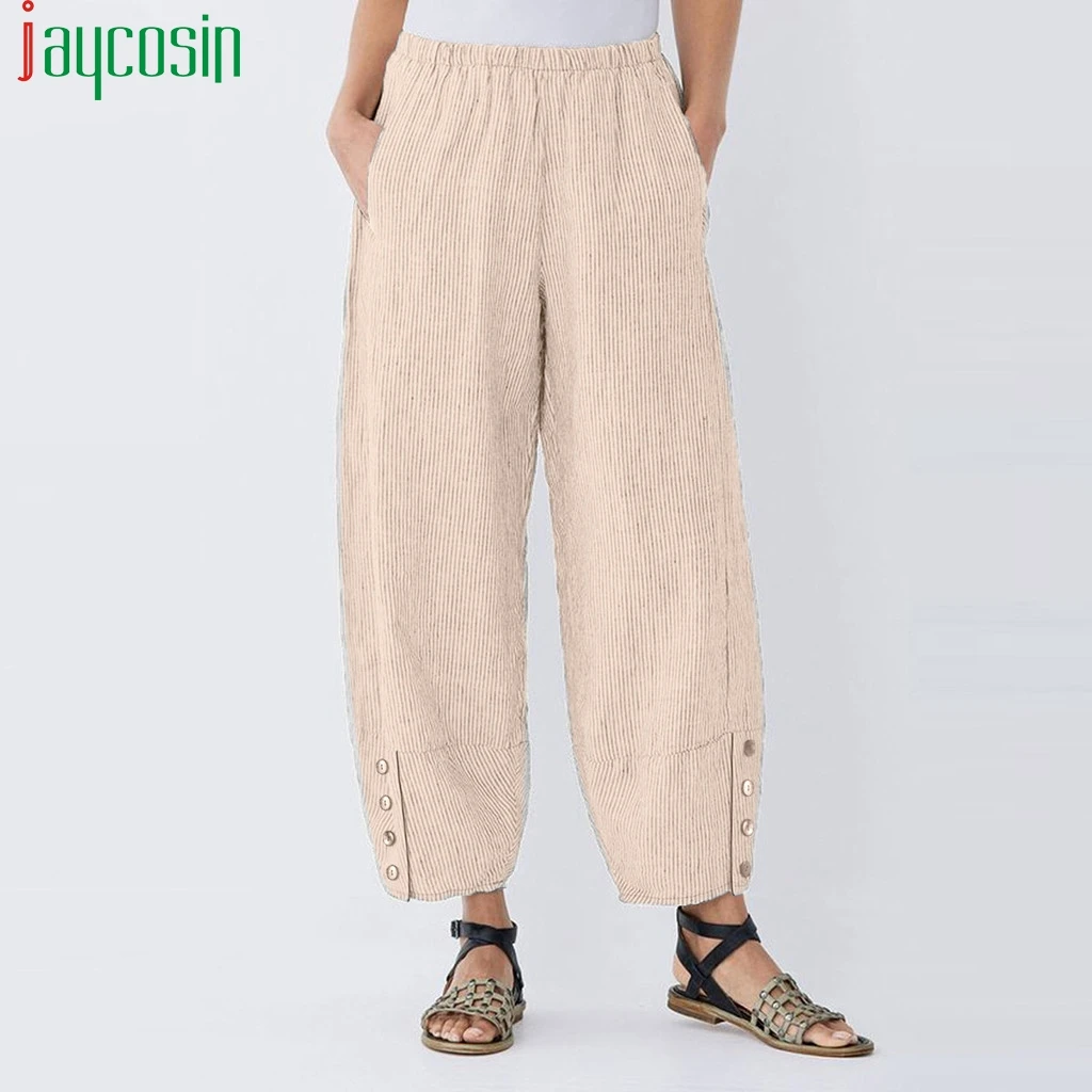 

Women trousers high waist loose casual solid color elastic band plus size corduroy pants Ladies pocket sports wide leg trousers