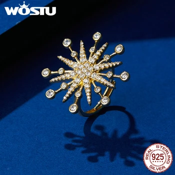 

WOSTU Love of Fireworks Gold Rings 100% 925 Sterling Silver Adjustable Dazzling Zircon Wedding Ring For Women Jewelry FNR074
