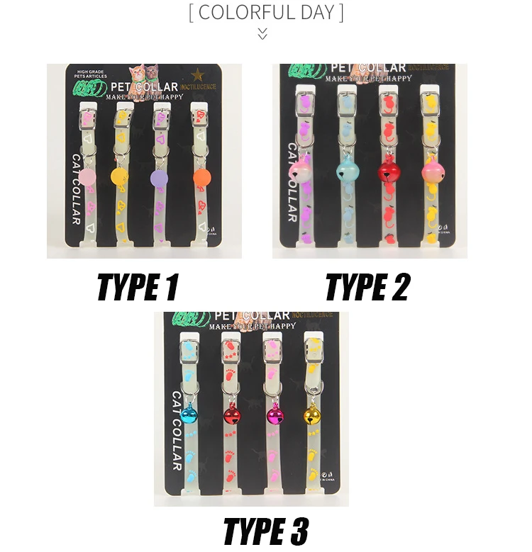 Factory Direct Pet Luminous Collar Bell Dog Cat Collar Adjustable Rubber Safety Hyena Collar