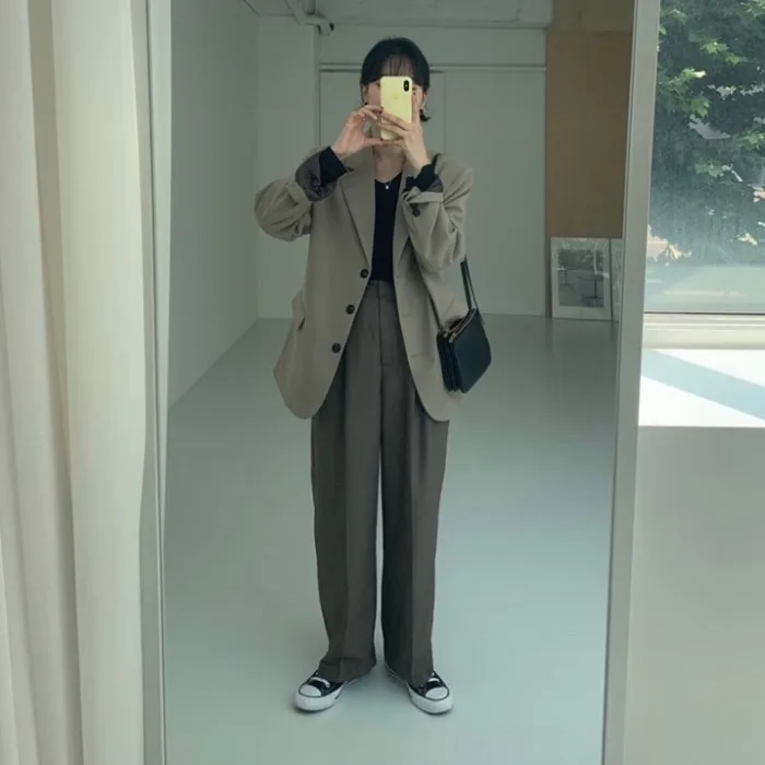 

CHIC Korean-style Simple Base Long Sleeve Suit Jacket Female Autumn Loose-Fit Handsome Casual Solid Color Elegant Suit