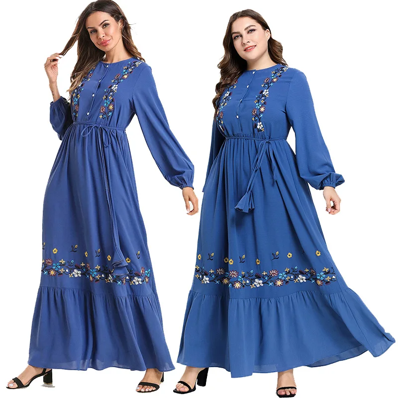 Женская Цветочная пуговица Абая, для мусульман Длинные Макси Вечерние платья Дубай Восточное вечернее платье халат Рамадан