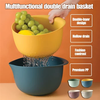 

Double-Layer Drain Basket Vegetable Sink Plastic Pan Fruit Tray Washing Fruit Basket Kitchen Strainer Detachable Drain Basket50
