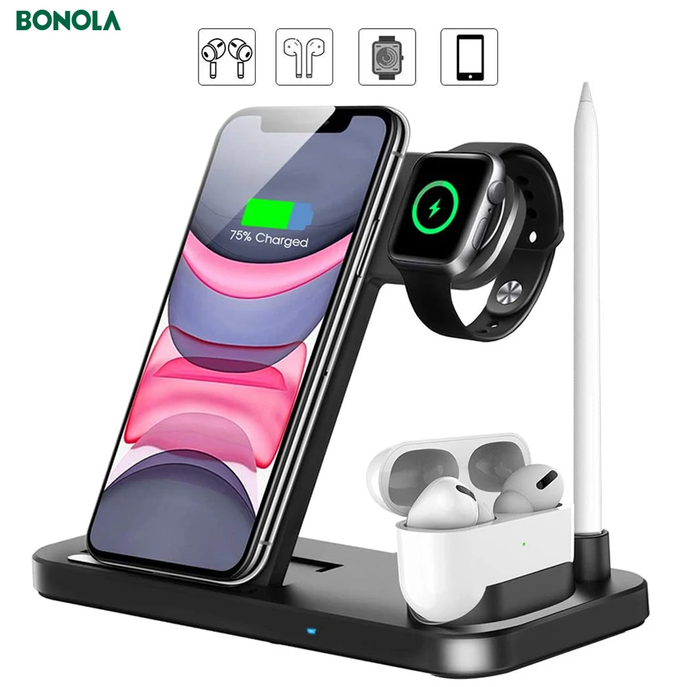 Bonola Обновлено 4 в 1 Беспроводное зарядное устройство для iPhone11Pro/Apple Watch/AirPods/Pencil
