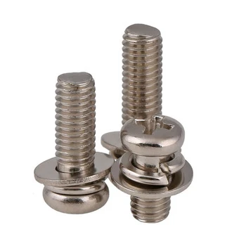 

30pcs M4 Phillips round head screws cross pan spring pad washer three combinations screw nickel plated 6mm-45mm length