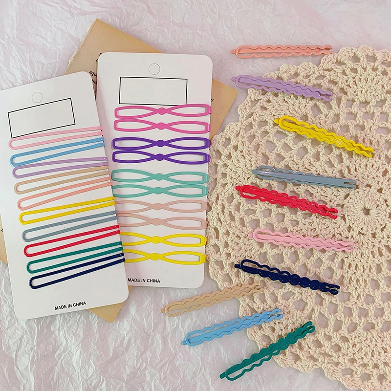 10pcs Long Hair Clips Large Heart Bobby Pins for Women Girls Hair Accessories Tools Flat Clip Hairpin Color Metal Curly Barrette