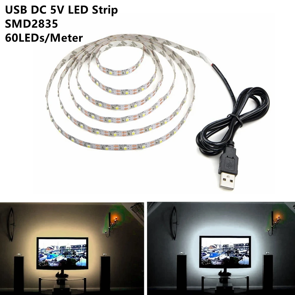 USB Светодиодная лента 5 в SMD2835 светодиодный ТВ фоновый светильник ing 50 см 1 м 2 м 3 м 4 м 5 м DIY гибкий светодиодный светильник
