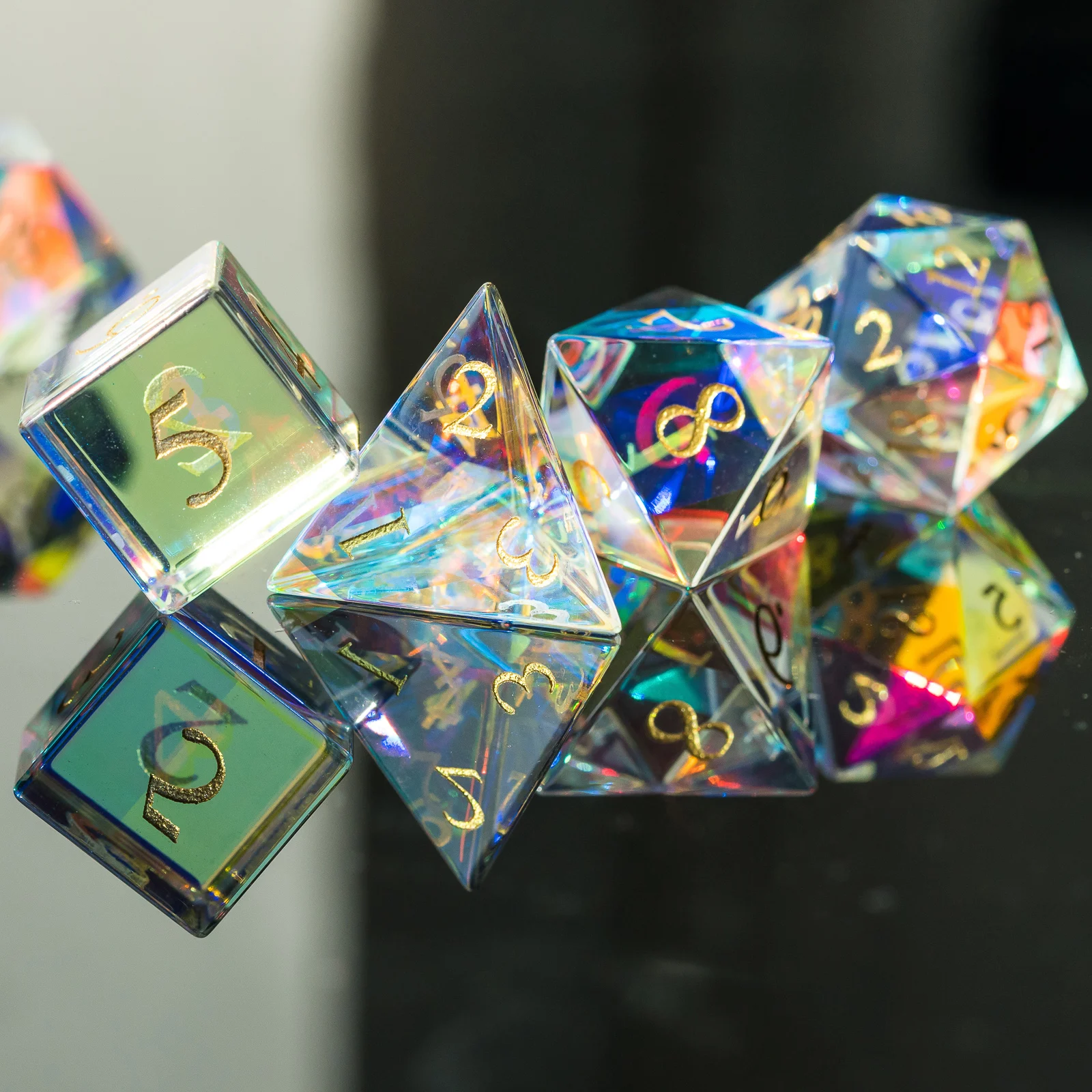 Set of 7 Handmade Glass Dice 16mm Polyhedral Dice Set with Leather Box Gemstone Dices for Collection