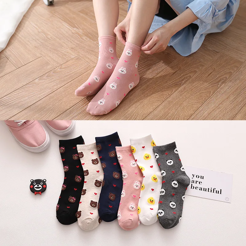 

2020 Autumn and Winter New Bear Bunny Middle Tube Cotton Socks Ladies Korean Cartoon Cotton Socks Cute Wind Stockings Women 05