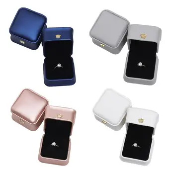 

Multifunction Leather Jewelry Storage Box with Crown Buckle Display Bearer Ring Case Earring Holder Organizer