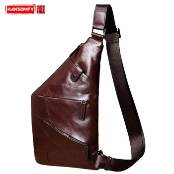 

HANSOMFY 2020 Genuine Leather Men's Chest Bag Casual Slung Retro Shoulder Bag New Small Bag Korean Version of The Vintage Soft