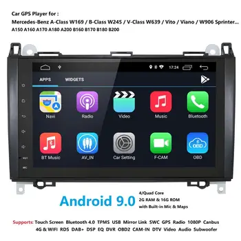 

9 Inch 2 Din Android 10.0 Quad core Car Multimedia Player GPS Navigation For Mercedes/Benz/Sprinter/Viano/Vito/B-class/B200/B180