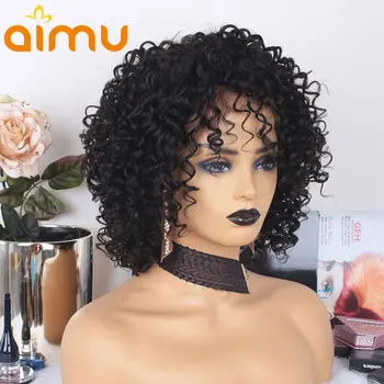 

Curly Short Bob Wig with Bangs Full Machine Made Human Hair Wigs for Black Women 150% Density Real Natural Remy Brazilian Hair