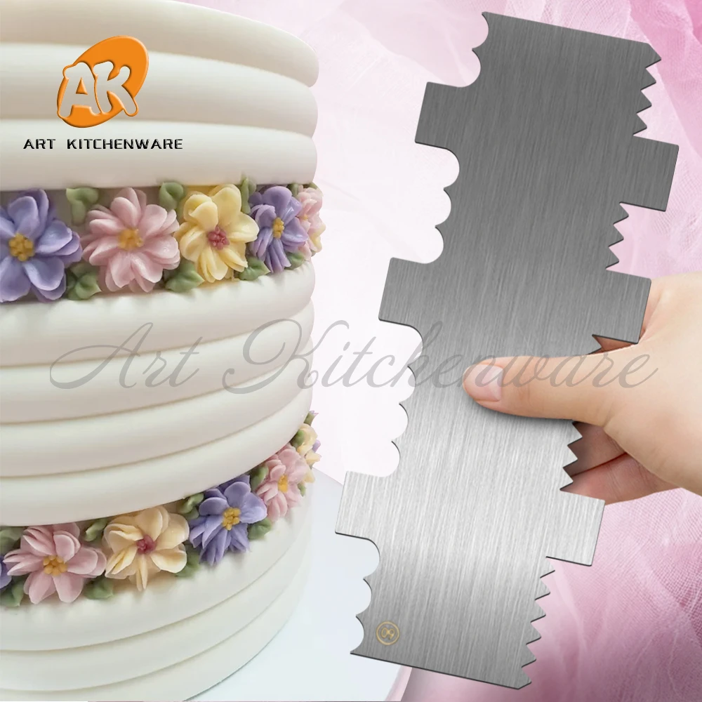 Spatola Per Torte In Acciaio Inox, Set Da 3 Pezzi, Raschietto Pettine Per Decorazione Di Torte, Doppia Faccia Per Creme E Burro, 23x9 Cm