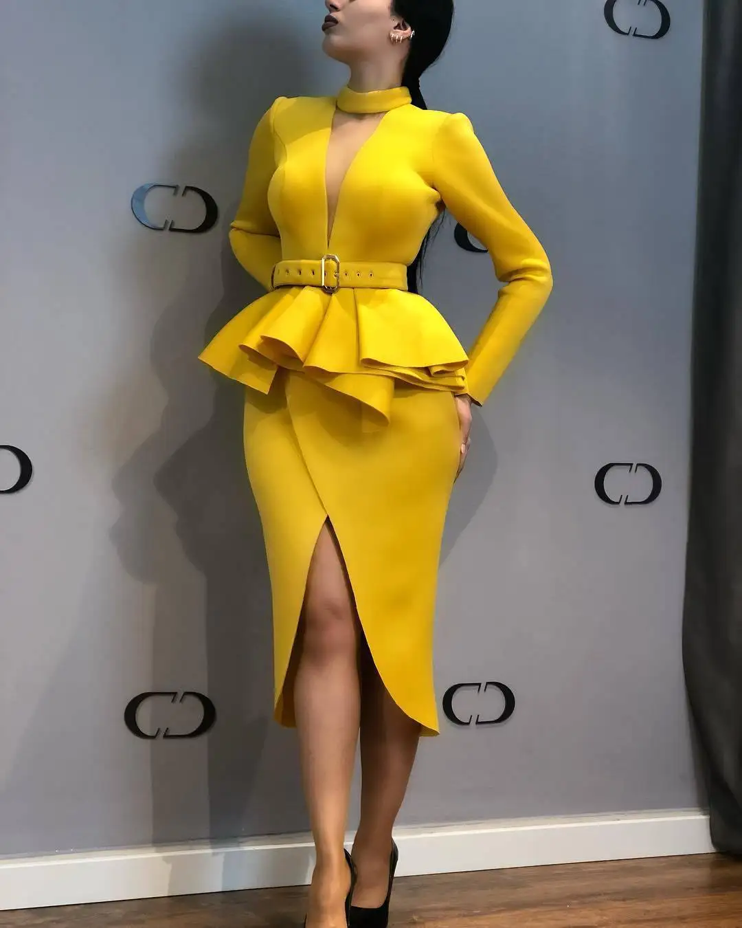 

New Style WOMEN'S Long Sleeve Space Layer Dress V-neck Transparent with Belt Sexy Dress