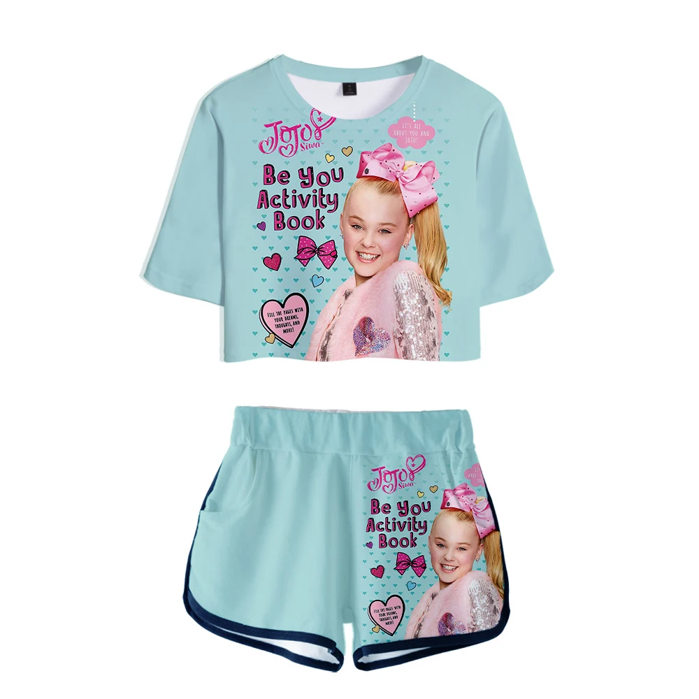 

Popular 3D JOJO SIWA Women's Sets New Fashion Pretty Girls Exposed Navel T shirts+Shorts Summer Cool Two-Piece Sets Clothing