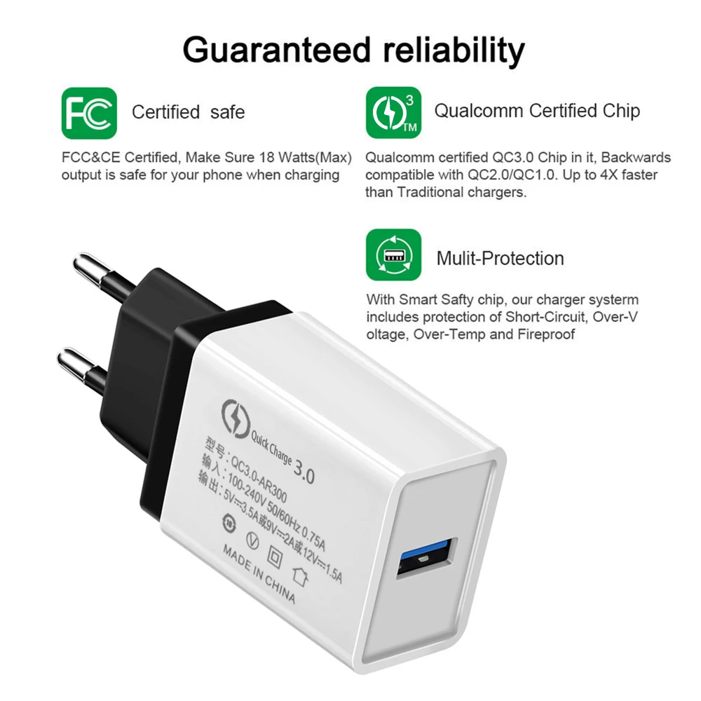 EU/US быстрое Зарядное устройство 5 V/3.5A QC 3,0 USB телефон Зарядное устройство настенное быстрое Зарядное устройство кабель для iphone plus Apple samsung huawei Xiaomi Android