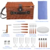Handmade Wicker Picnic Basket For 2/4 Person With Waterproof Picnic Blanket Food Fruit Baskets For Camping By The Lake Beach 6