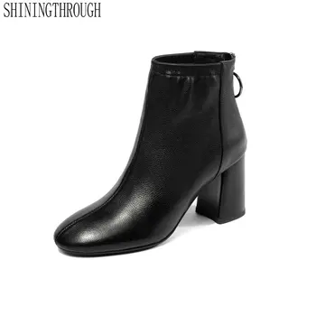

Genuine Leather Ankle Zipper Women Boots Fashion Erogenous High Heel Women Shoes Ladies Square Toe Party Shoes