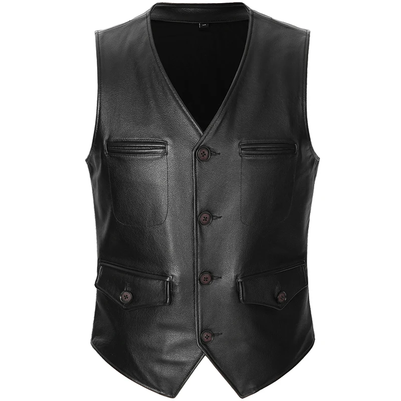 Leather Motorcycle Biker Waistcoat Vest Cowhide Motorcycle Biker