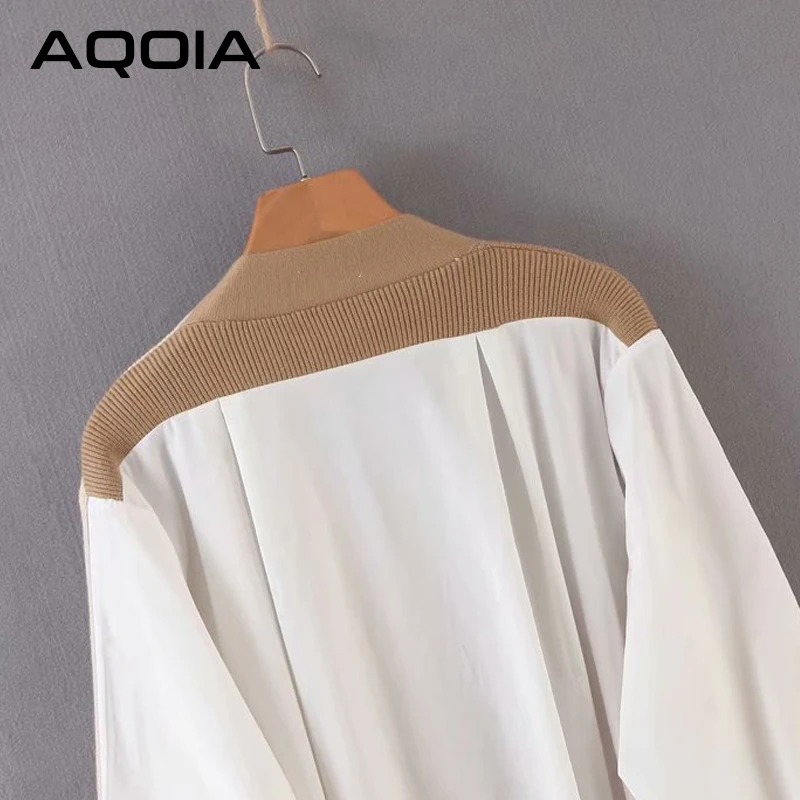 AQOIA, уличная одежда, длинный рукав, двойной карман, женские кардиганы, пэчворк, на пуговицах, Женский вязаный свитер,, Корейская зимняя одежда
