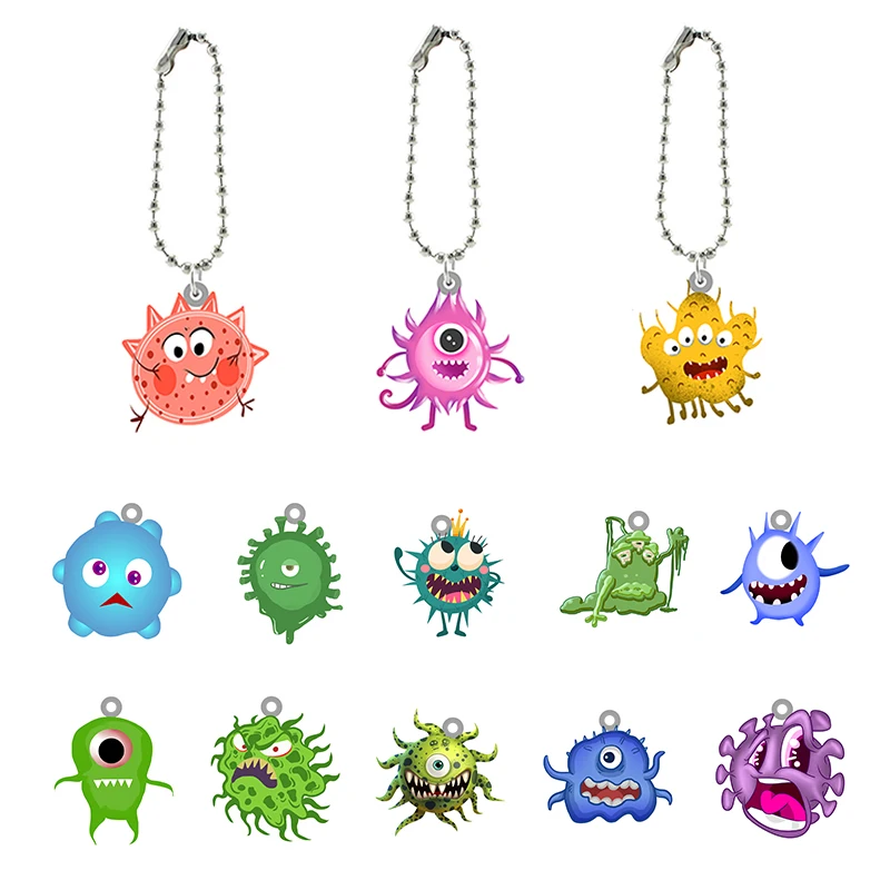 

JWEIJIAO Acrylic Doll Keychain Bead Ball Chain Epoxy Resin Virus Bacteria Cell Pendant Accessories Keychain Jewelry FGZ518