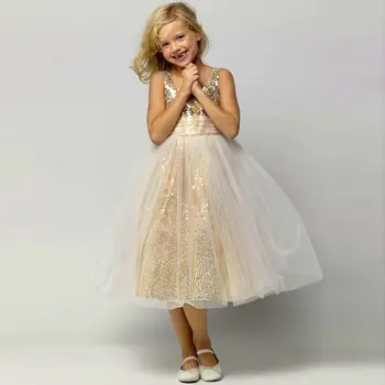 

2015 Cute Ball Gown Pageant For Little Girls Prom Flowergirl Gold Sequin Girls Dress Children Handmade Tutu Flower Girl Dresses