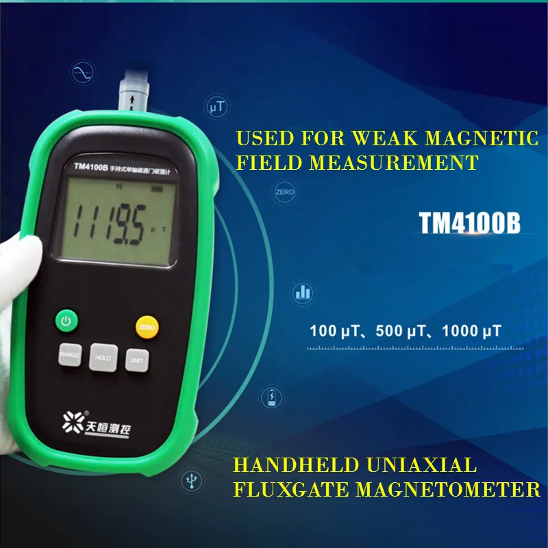 

Handheld Uniaxial Fluxgate Magnetometer Gauss Meter Tesla Meter Weak Magnetic Field Test 1% Accuracy Magnetism Detector TM4100B