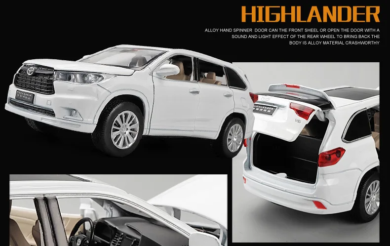 1:32 TOYOTA Highlander литья под давлением сплав модель автомобиля игрушка высокая имитация металла SUV модель 6 дверей может быть открыт подарок для детей Рождество
