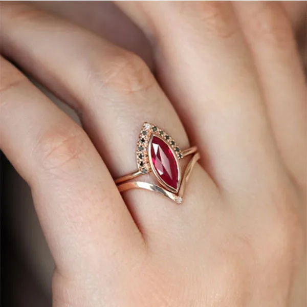 1pc Fashion Simple Female Ruby Ring Rose Gold Color Trendy Red Crystal Elegant Bloody Rhinestone For Ladies | Украшения и
