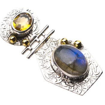 

StarGems Natural Blue Fire Labradorite Handmade 925 Sterling Silver Pendant 1.75" D9429