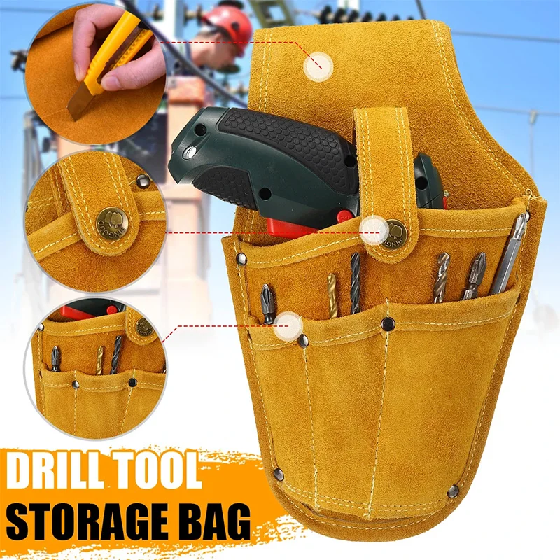 cheap tool chest Cowhide Drill Holster Waist Tool Bag Durable Electric Waist Belt Tool Pouch Bag With Belt For Power Drill Electric Screwdriver diamondback tool bags