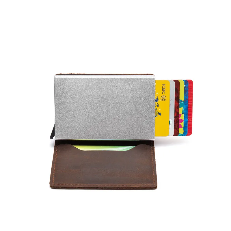 ZOVYVOL Genuine Leather RFID Card Holder Card Case Clutch Pop-up Wallet Aluminum Box Slim Smart Wallets