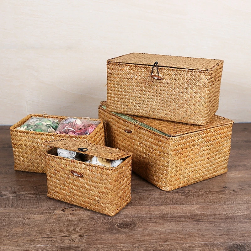 

Manual Nature Woven Storage Basket Lid Debris Consolidation Storage Box Storage Basket Sorting Box Jewelry Box basket-organizer