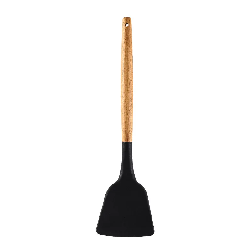 Силиконовые кухонные инструменты Наборы для приготовления пищи суповая ложка лопатка антипригарная лопата с деревянной ручкой специальная термостойкая конструкция - Цвет: Chinese Style Shovel