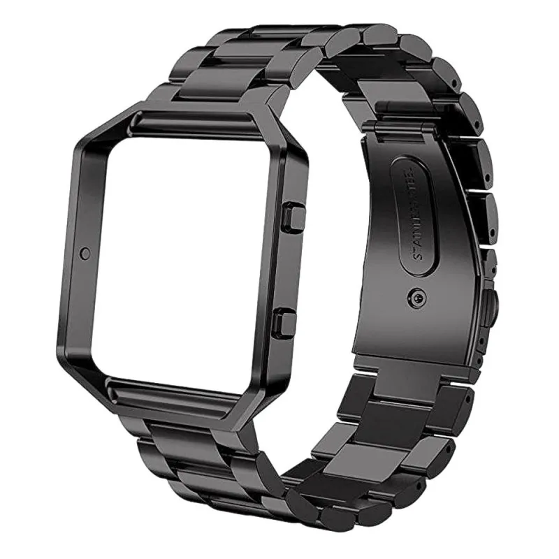 Черный Ремешок для часов с каркасом, совместимый с/для Fitbit Blaze,(магнитный) регулируемый ремешок для наручных часов из нержавеющей стали - Цвет: Черный