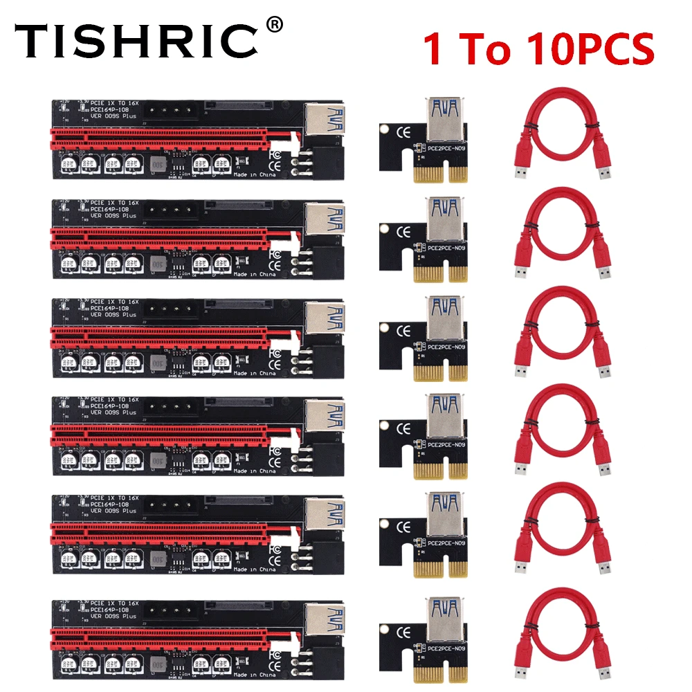 Переходник TISHRIC 1-10 шт. Райзер 009S Plus PCI Express X16 адаптер USB3.0 PCIE 1X до 16X для видеокарты