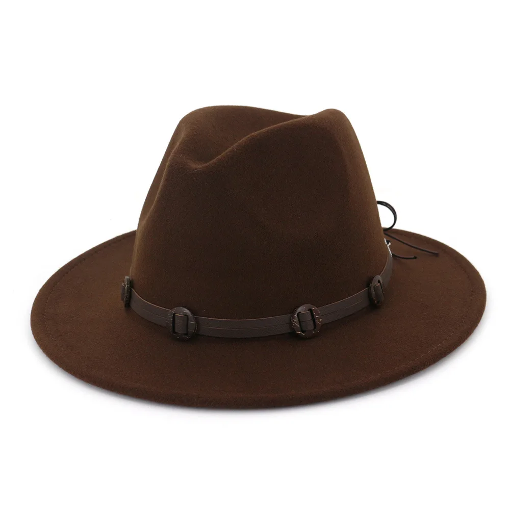Национальный стиль Fedora шляпы для женщин Имитация шерстяные мягкие шляпы Панама фетровая шляпа зимние джазовые шляпы Trilby Chapeau Femme шапки AD0869 - Цвет: Коричневый