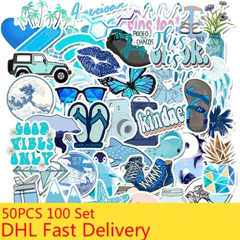 

50PCS One Pack 100 Set Stickers Blue Vsco Waterproof Sticker DIY For Girl Things On Laptop Fridge Phone Skateboard Suitcase