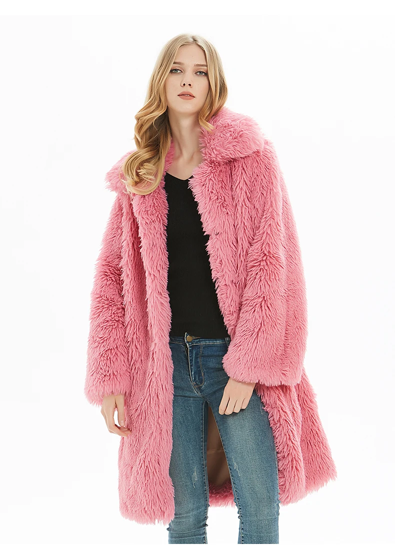 Liva girl зимнее красное розовое плюшевое пальто женское пальто из искусственного меха винтажное толстое теплое длинное зимнее пальто Женская плюшевая куртка женская верхняя одежда