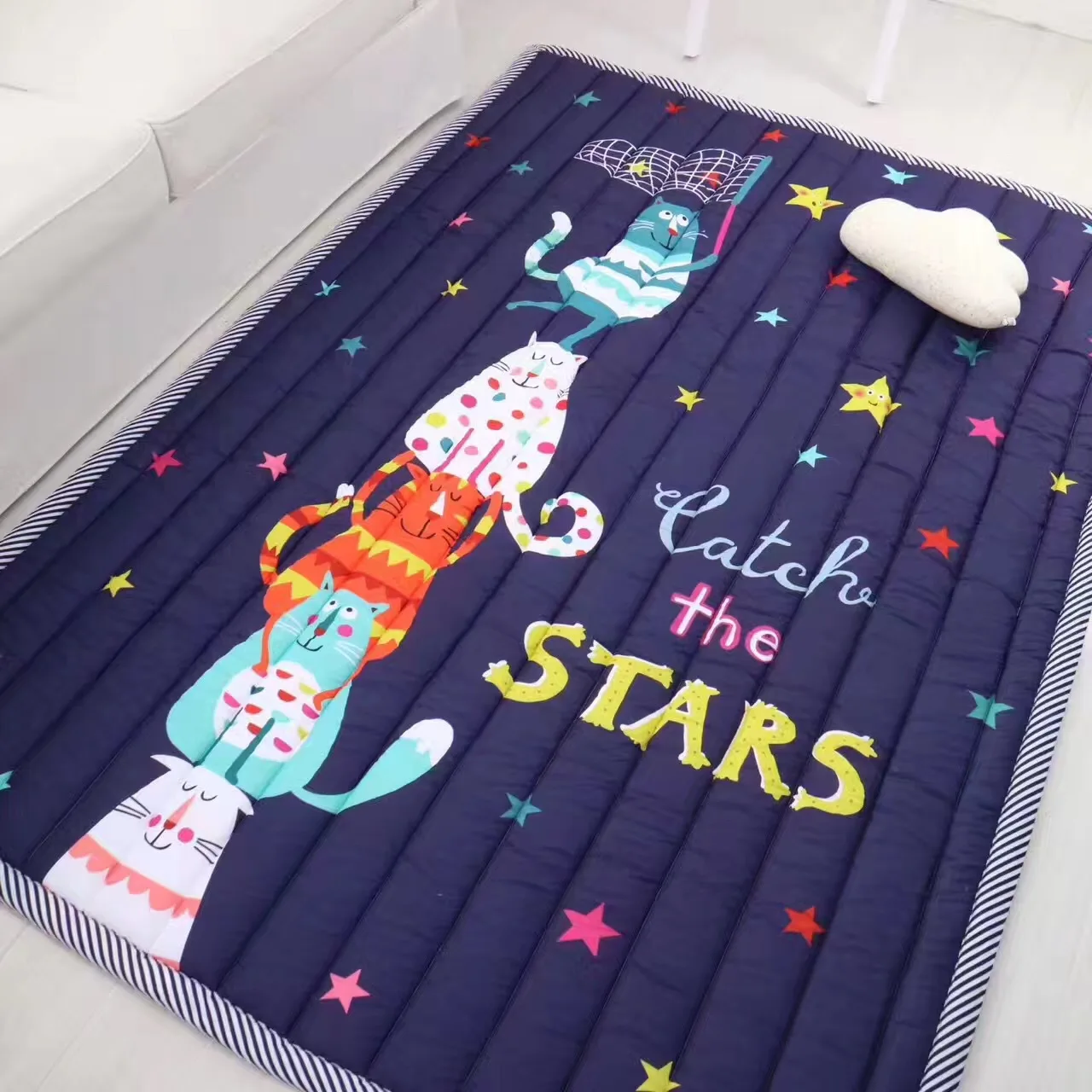 Ins мультяшный коврик мягкий складной детский коврик для лазания детское сиденье игровой игрушечный планшет одеяло - Цвет: Темно-синий