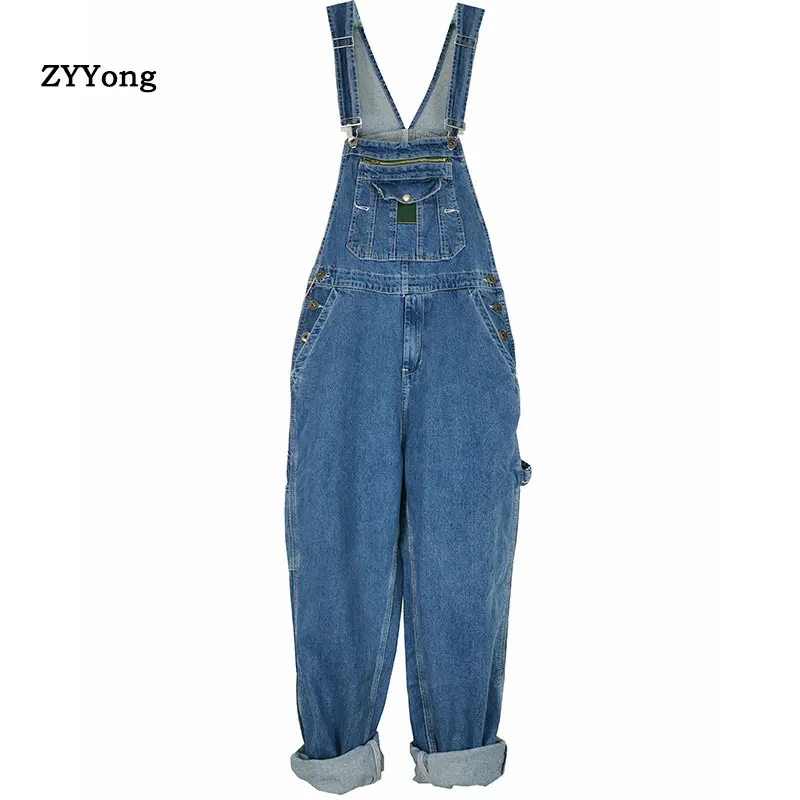 Men's Retro Loose Overalls Denim Bib Pants Fashion Pocket Jumpsuit Men Free Shipping Men's Jeans Men's Casual Fashion Bib